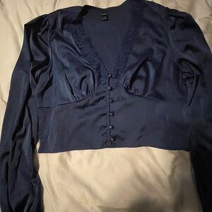 SHEIN Deep Blue Satin Blouse